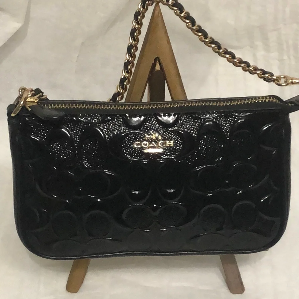 Coach Black Patent Leather Chain Wristlet - Picture 1 of 9